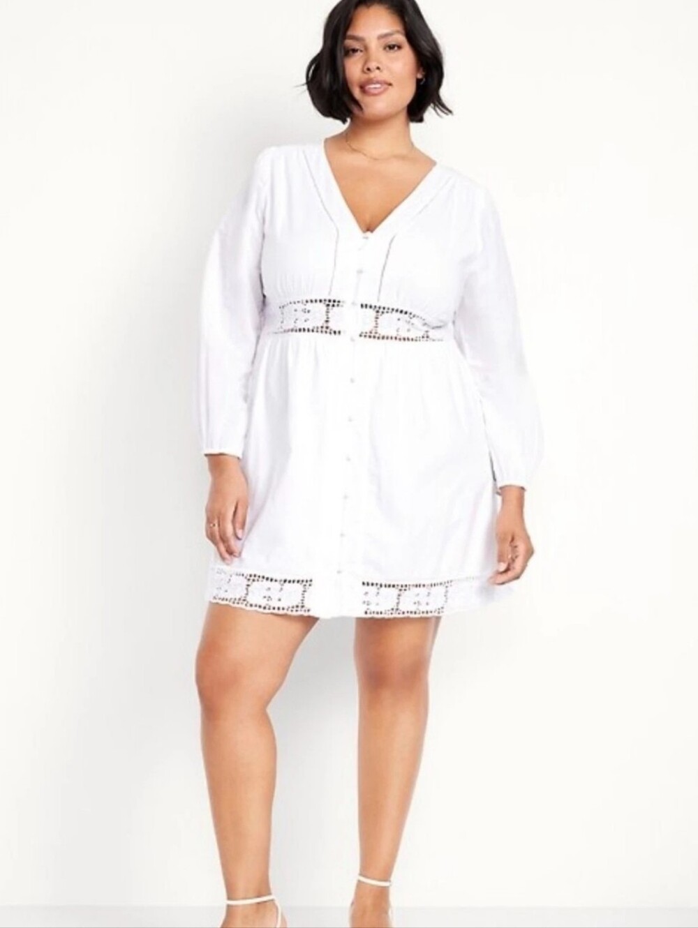 NWT Old Navy Cutwork Mini Dress Calla Lily White Cut Out Button Up Embroidery 2X